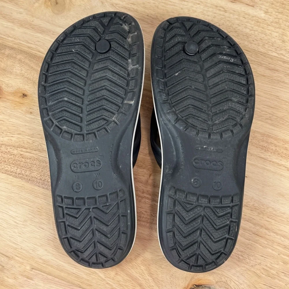 Crocs Crocband Flip Flop Thong Sandals Black White Mens 8 Womens 10‎